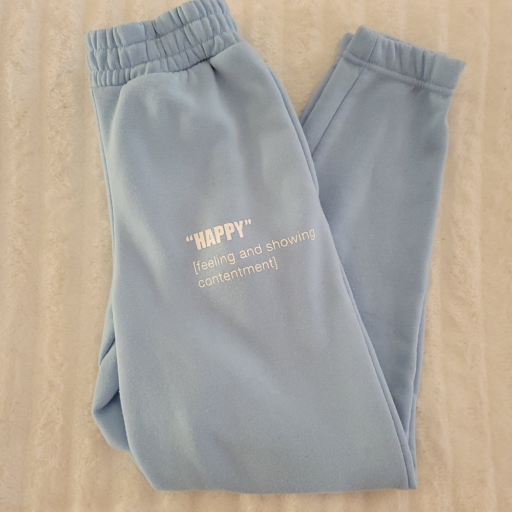 Light Blue Sweatpants with 'HAPPY' Print